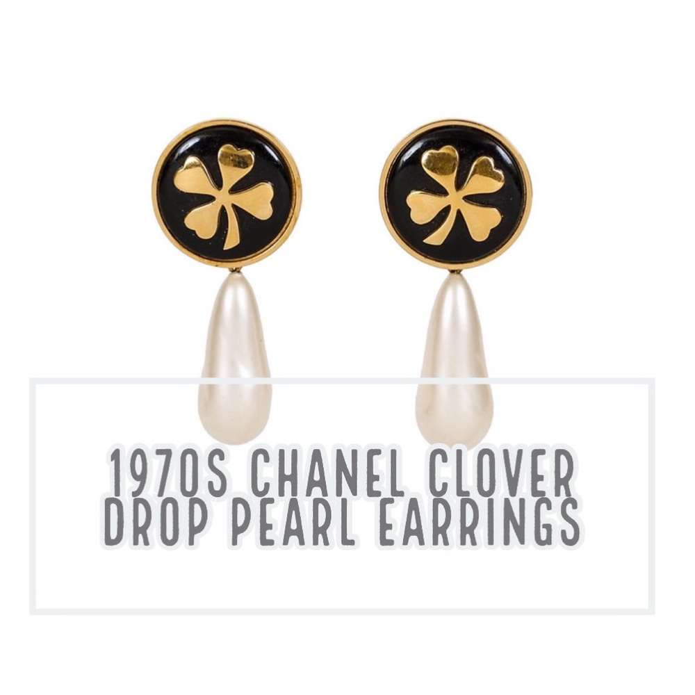 CHANEL Clover Pearl Drop Earrings-Needs Repair